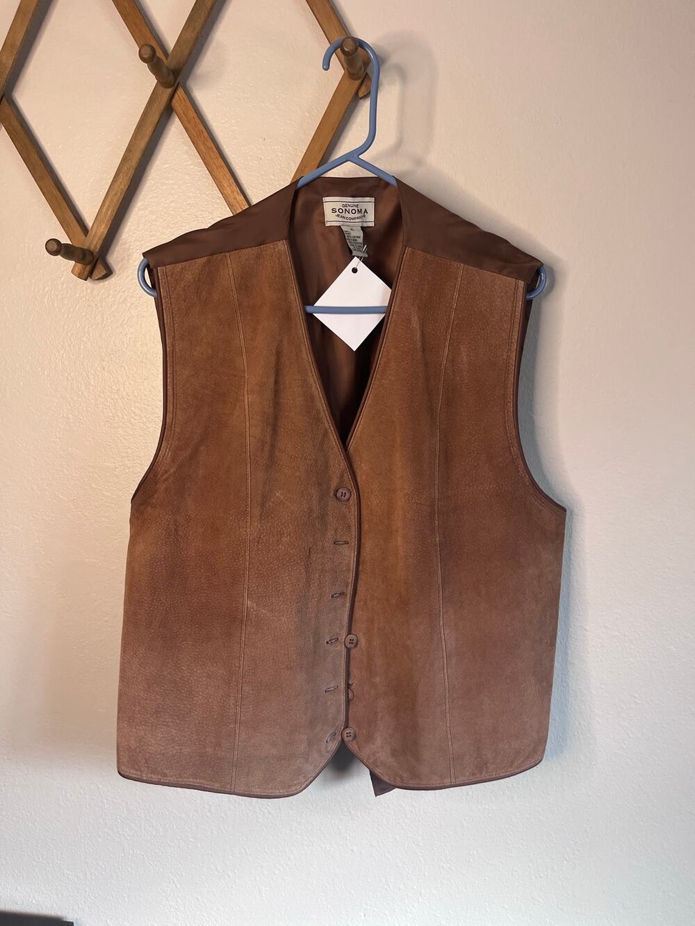 SONOMA Brown Suede Genuine Leather Button Front Vest Western Cowgirl Women